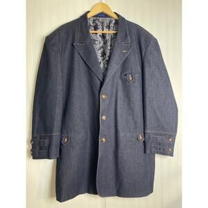 Blue Martini Collared Denim Satin Paisley Lined Suite Men's Dark Blue 48L Preppy